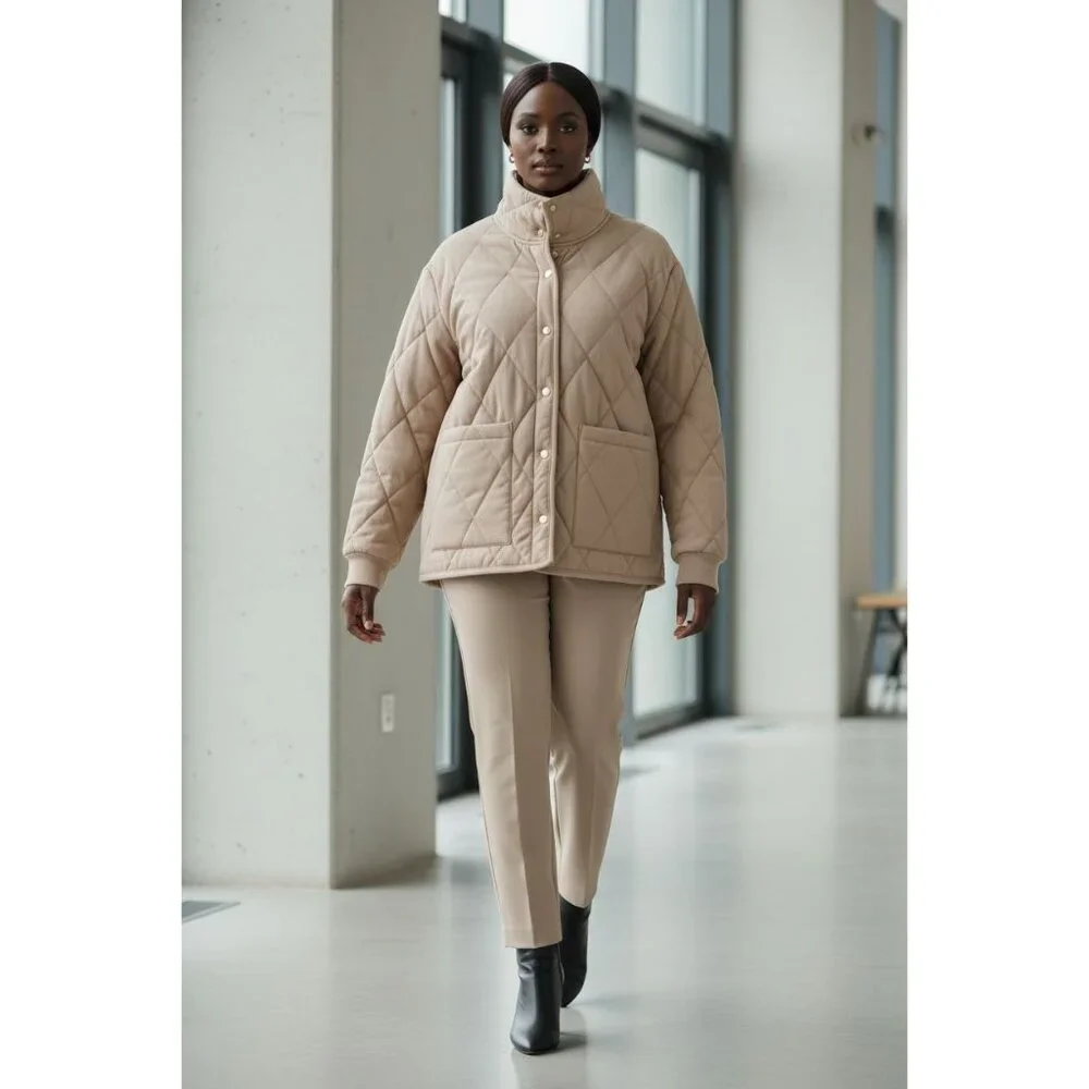 Quilted Snap-Front Jacket in Taupe, Black, or Olive - Picture 3 of 8